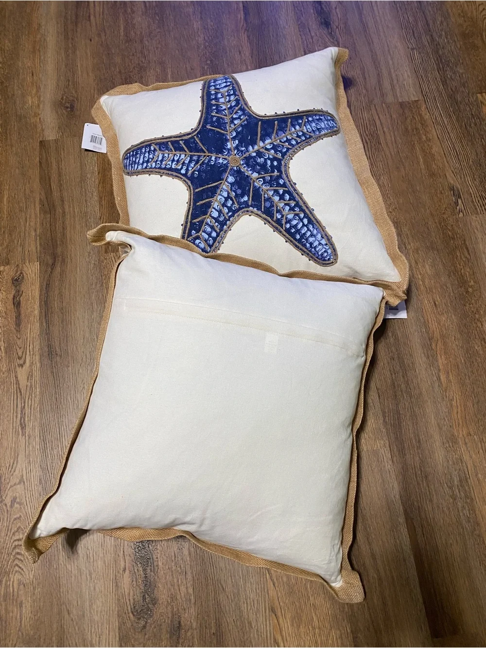 SET 2 Lifestyle Neptunian Collection Deco Coastal Starfish Pillow  - Blue/ Cream
